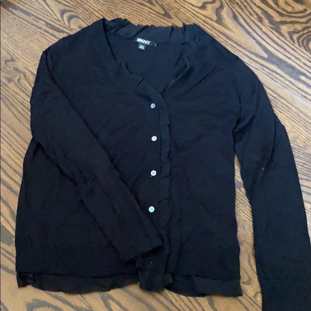 DKNY Button Down Ruffle Sweater